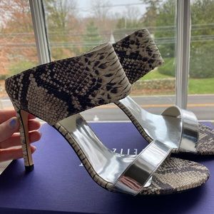NEVER WORN Stuart Weitzman snakeskin heels with silver details and leather sole